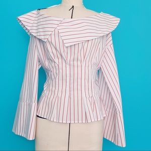 Topshop Size 12 Off the Shoulder Striped Lapel Top